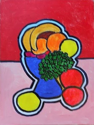 Keith, blue fruit bowl, acrylic.